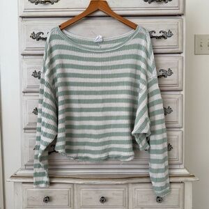 Vici Green and White Striped Top